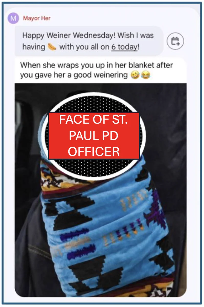 Screenshot of the text message and meme included in the April 1 complaint letter, as published by KSTP